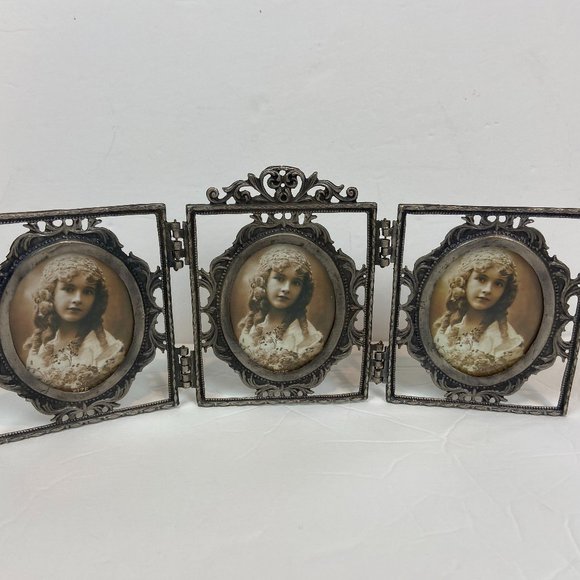 Vintage Other - Vintage Retro Triple Photo Frame Heavy Metal